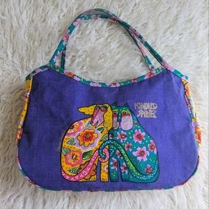 Vintage Laurel Burch Kindred Spirits Canvas Purse Bag Tote Floral Cat Dog
